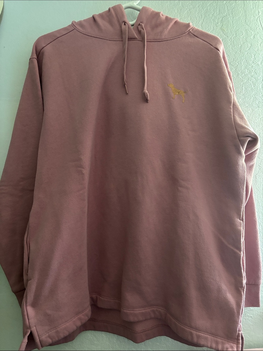 Pink Dusty Rose Hoodie with Gold Dog Embroidery